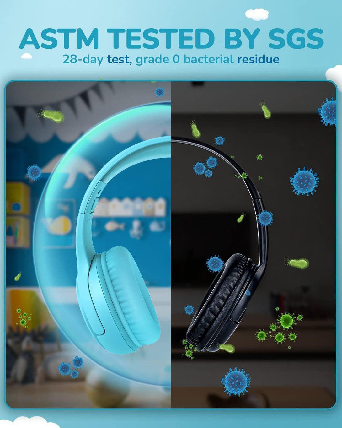 Toddler Kids Headphones Wired - Headphones for Kids Volume Limit 85/94Db Headset 3.5Mm Jack Adjustable Foldable Headsets for Girls Boys Children Teens Pad Smartphones School