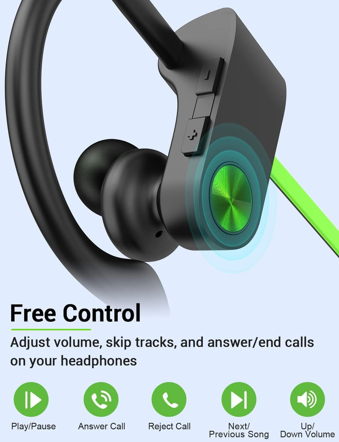 Stiive Bluetooth Headphones, 5.3 Wireless Sports Earbuds IPX7 Waterproof with Mic, Stereo Sweatproof In-Ear Earphones, Noise Cancelling Headsets for Gym Running Workout, 16 Hours Playtime - Greenblack