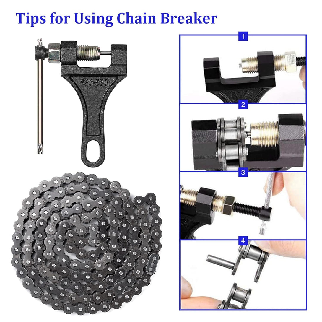 420 Motorcycle Chain - 420 Standard Roller Chain for 110Cc 125Cc Go Kart Dirt Pit Bike ATV Quad Scooter Mini Bike, Total 132 Links, Free Chain Breaker Included