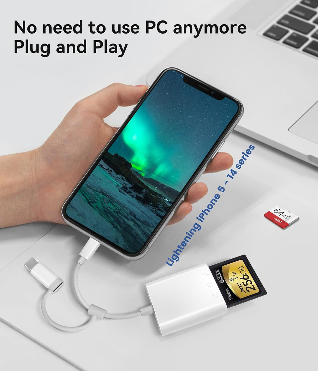 SD Card Reader for Iphone Ipad, Oyuiasle Digital Trail Camera SD Card Viewer with Dual Slot for Microsd/Sd, Lightening&Usbc Dual-Connector Memory Card Adapter for Photography, Plug and Play