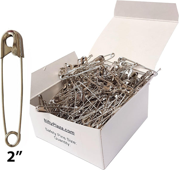 100-Pack Extra Large Safety Pins (2 Inch, Silver) – Heavy Duty, Rust-Resistant Pins for Clothing, Diapers, Sewing, Hijabs, Laundry & Crafting