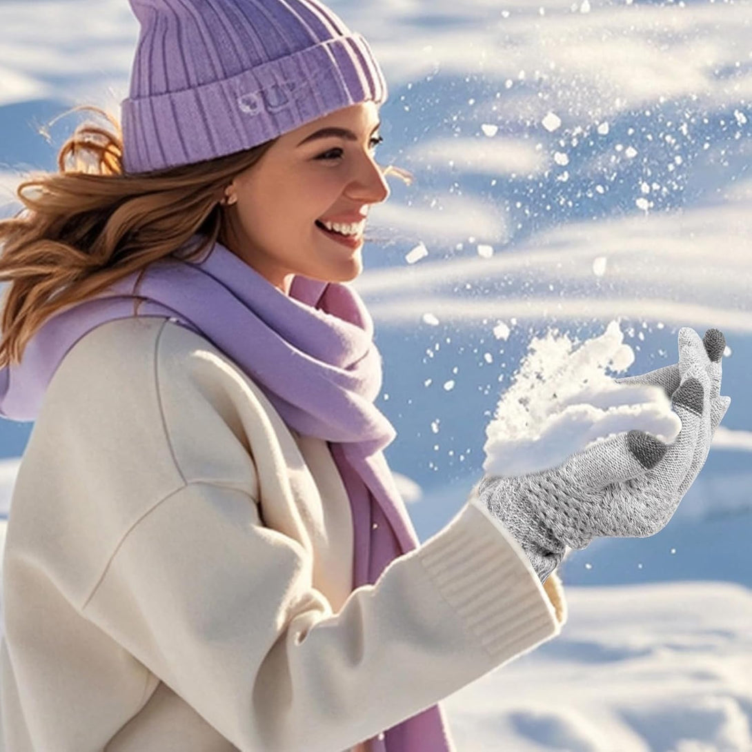 2 Pairs Women'S Gloves for Cold Weather, Winter Touch Screen Gloves Women, Warm Fleece Lined Knit Gloves