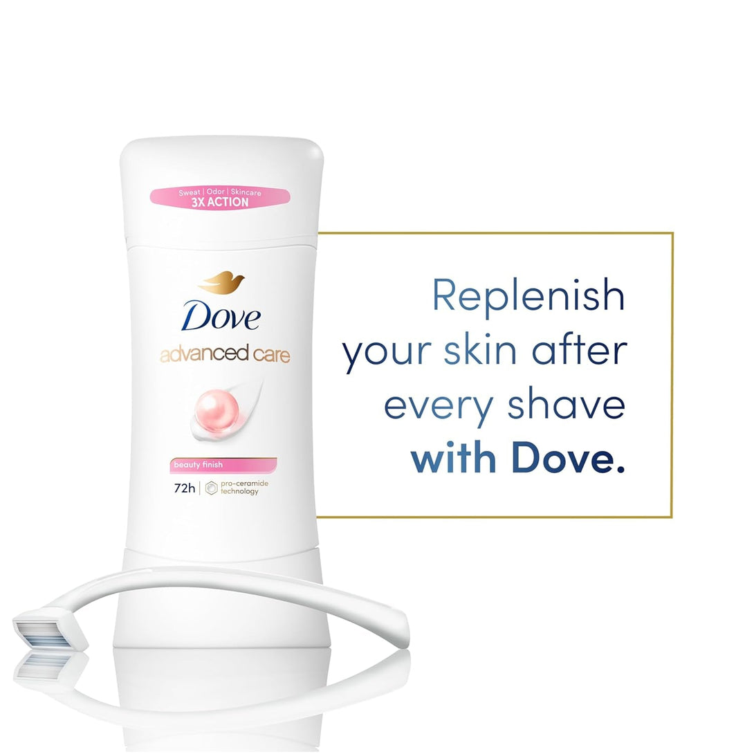 Dove Advanced Care Antiperspirant Deodorant Stick Beauty Finish for Helping Repair Skin Barrier after Shaving, with 72-Hour Sweat & Odor Protection, 2.6 Oz