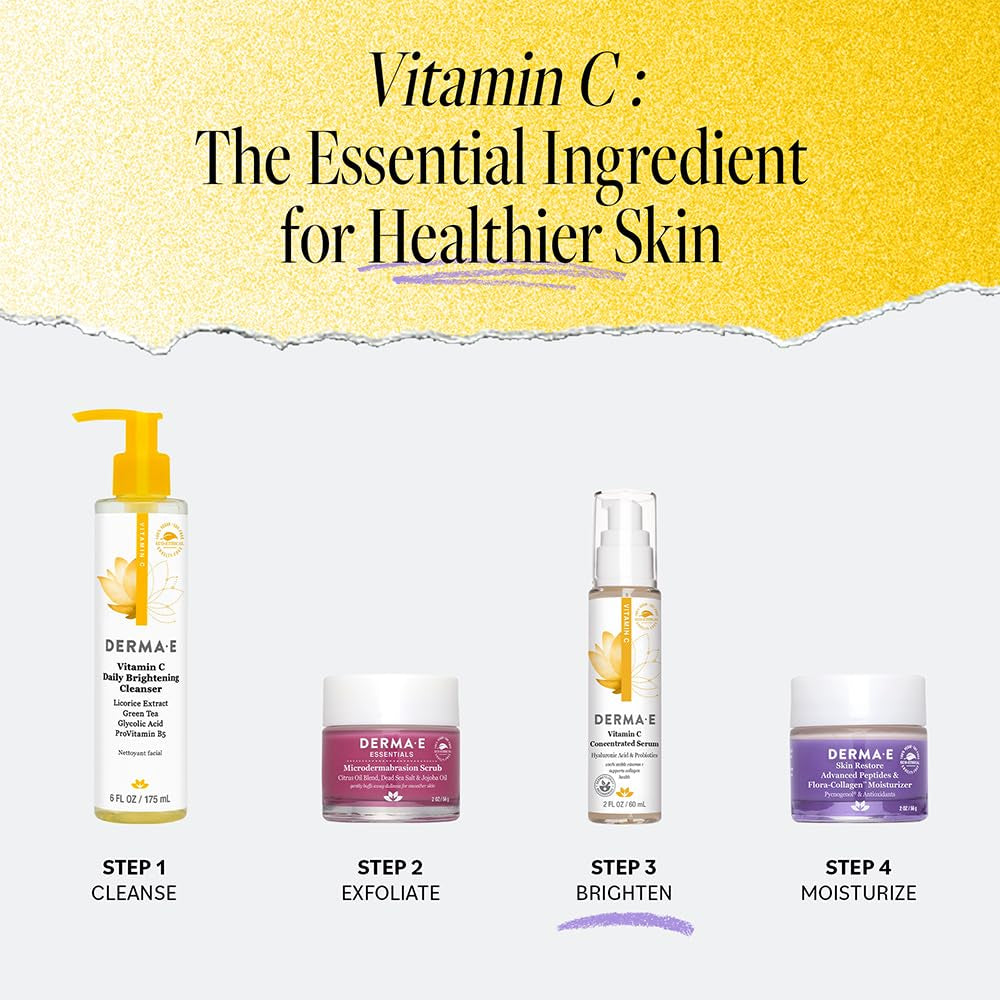 DERMA E Vitamin C Concentrated Serum with Hyaluronic Acid, Vitamin E & Aloe, All Natural, Antioxidant-Rich Concentrated Facial Serum – Firming and Brightening Vitamin C Face Serum, 2Oz