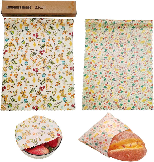 2 Roll Reusable Beeswax Wrap 10'' X 39'' Food Wrap Beeswax Paper Beeswax Food Wrappers Cotton Bread Sandwich Wrapper for Kitchen Storage Gifts