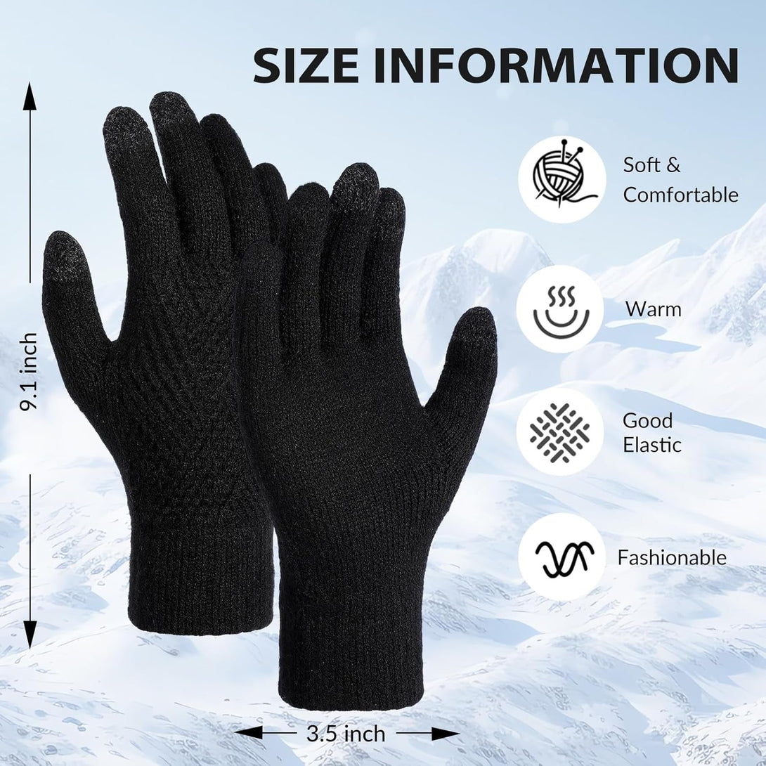 Tavaleu Women'S Winter Gloves - Warm Touch Screen Fleece Lined, Elastic Cuff Knit Gloves for Cold Weather