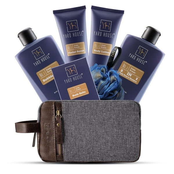 All Natural Bath and Body Spa Gift Basket Set for Men - Ocean Breeze - Luxury Men'S Skin Care Kit for Him in Toiletry Bag for Relaxation, Revitalization, Exfoliating, Cleansing