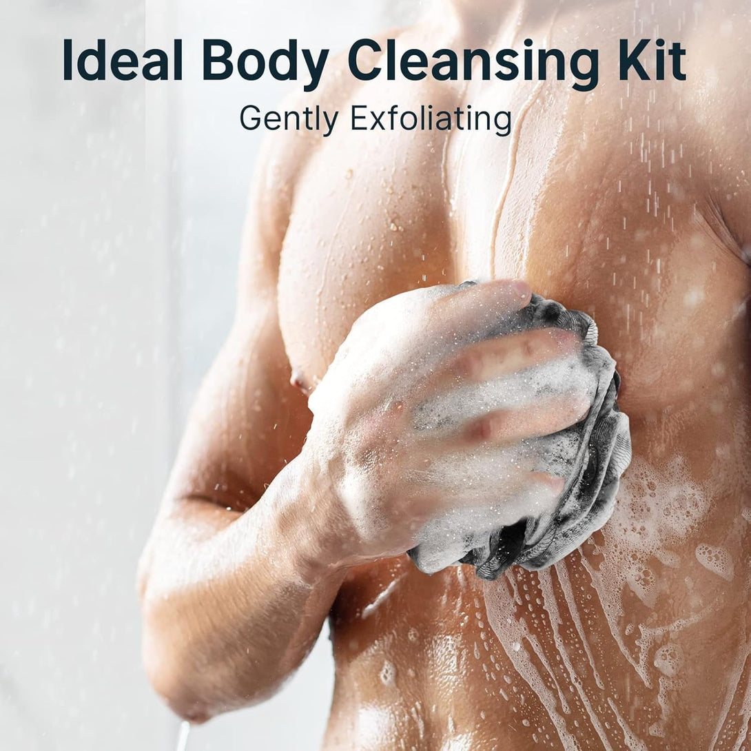 Amazerbath Loofah Sponge, Shower Loofah for Men and Women - Body Scrubber Loofa Set of 3 Classic Black & White Edge, Bath Sponge 60G/Pcs