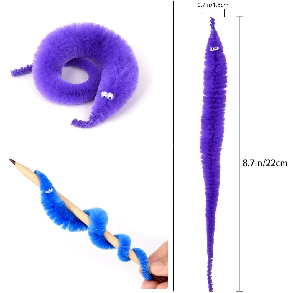 60 Pcs Magic Twisty Worm Wiggly Fuzzy Worms on a String Toys for Party Supplies,12 Colors…