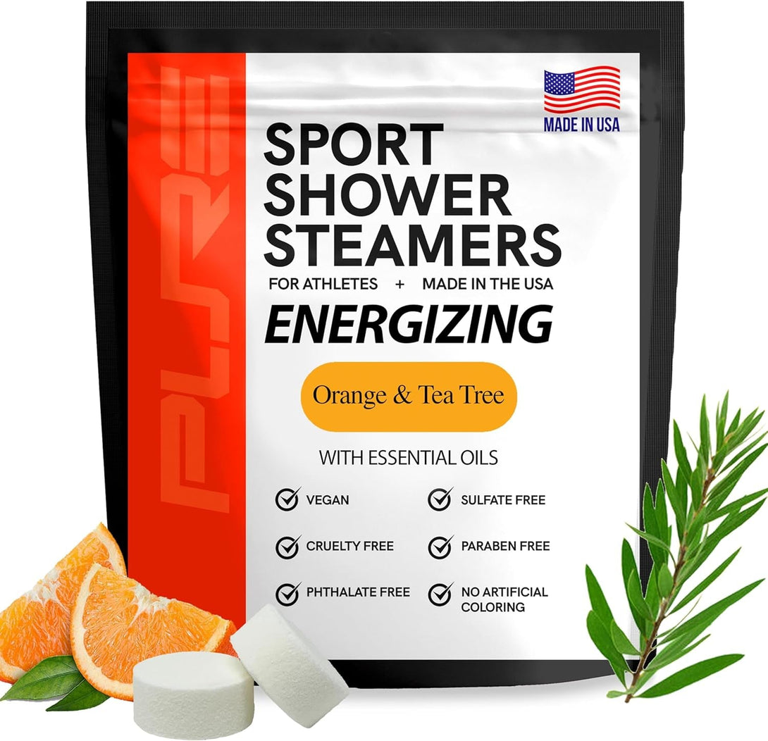 Pure Energizing Sport Shower Steamers - Natural Orange and Tea Tree Essential Oils, Made in USA, Father’S Day Gifts, Energy Boost for Athletes, Best Birthday Gift Set for Stress Relief and Self Care