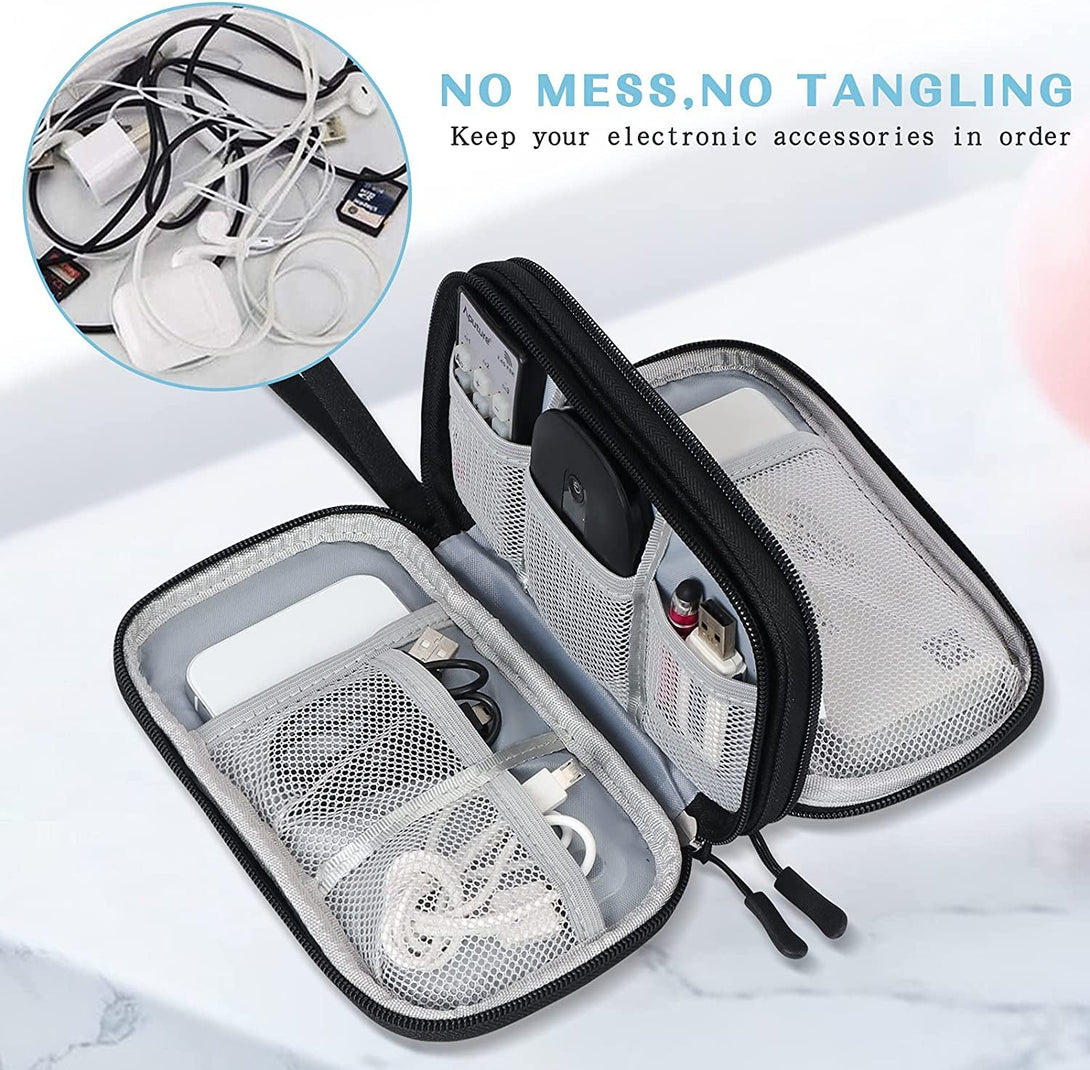 FYY Travel Cable Organizer Pouch Electronic Accessories Carry Case Portable Waterproof Double Layers All-In-One Storage Bag for Cord, Charger, Phone, Earphone Black