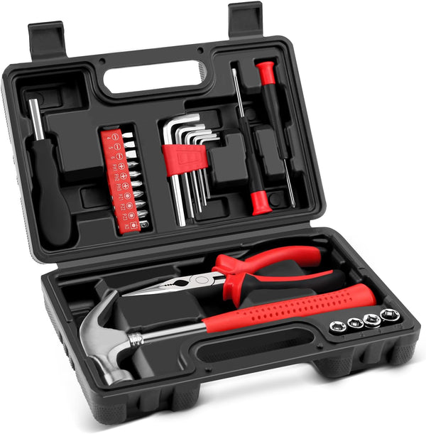 25 Piece Tool Set, Small Home Tool Kit for Men Women, Mini Basic Household Hand Tools Kit with Plastic Tool Box for All Purpose, Repair