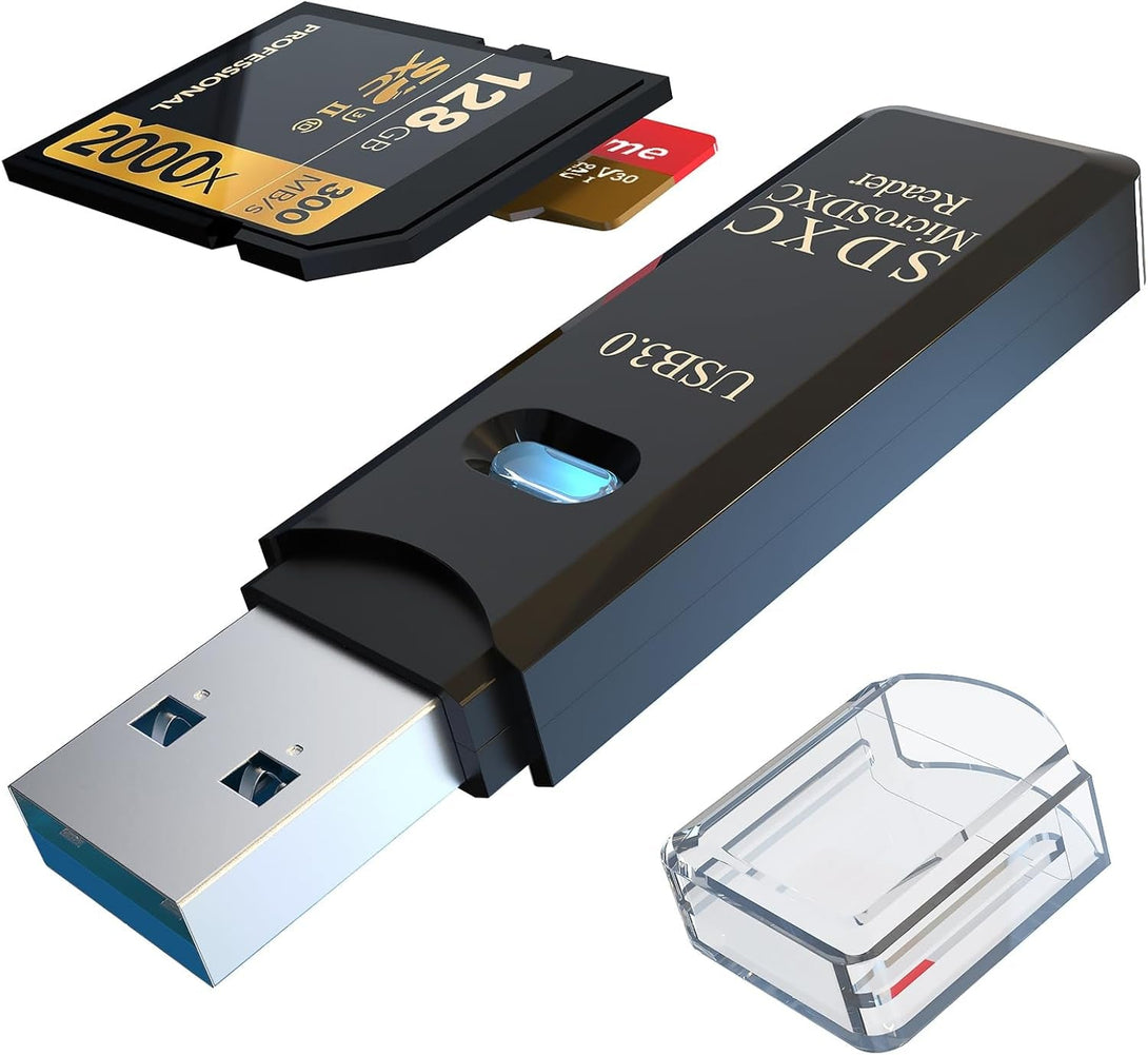 USB3.0 Micro SD Card Reader, 5Gbps 2-In-1 SD Card Reader to USB Adapter, Wansurs Memory Card Reader for SDXC, SDHC, MMC, RS-MMC, Micro SDXC, Micro SD, Micro SDHC and UHS-I Cards (1Pack Black)