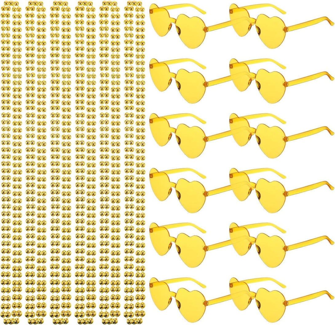 Mepase 24 Pcs Beads Necklaces and Heart Sunglasses 80S Accessories for Adults Wedding Graduation Summer Party Favor