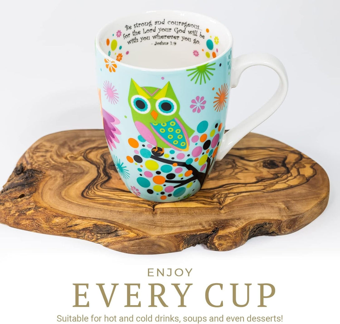 Divinity Boutique Owl Mug - Inspirational Ceramic Coffee Mug with Scripture for Women, Mom, Friends, Owl Lovers That Is Colorful and Dishwasher Safe