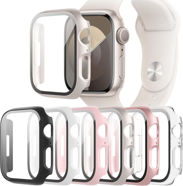 6-Pack Case Compatible with Apple Watch 40Mm Series SE 2Nd Gen 6 5 4 with Tempered Glass Screen Protector, QCKANLJ Ultra-Thin Hard PC Full Protective Face Cover Bumper for Iwatch 40Mm