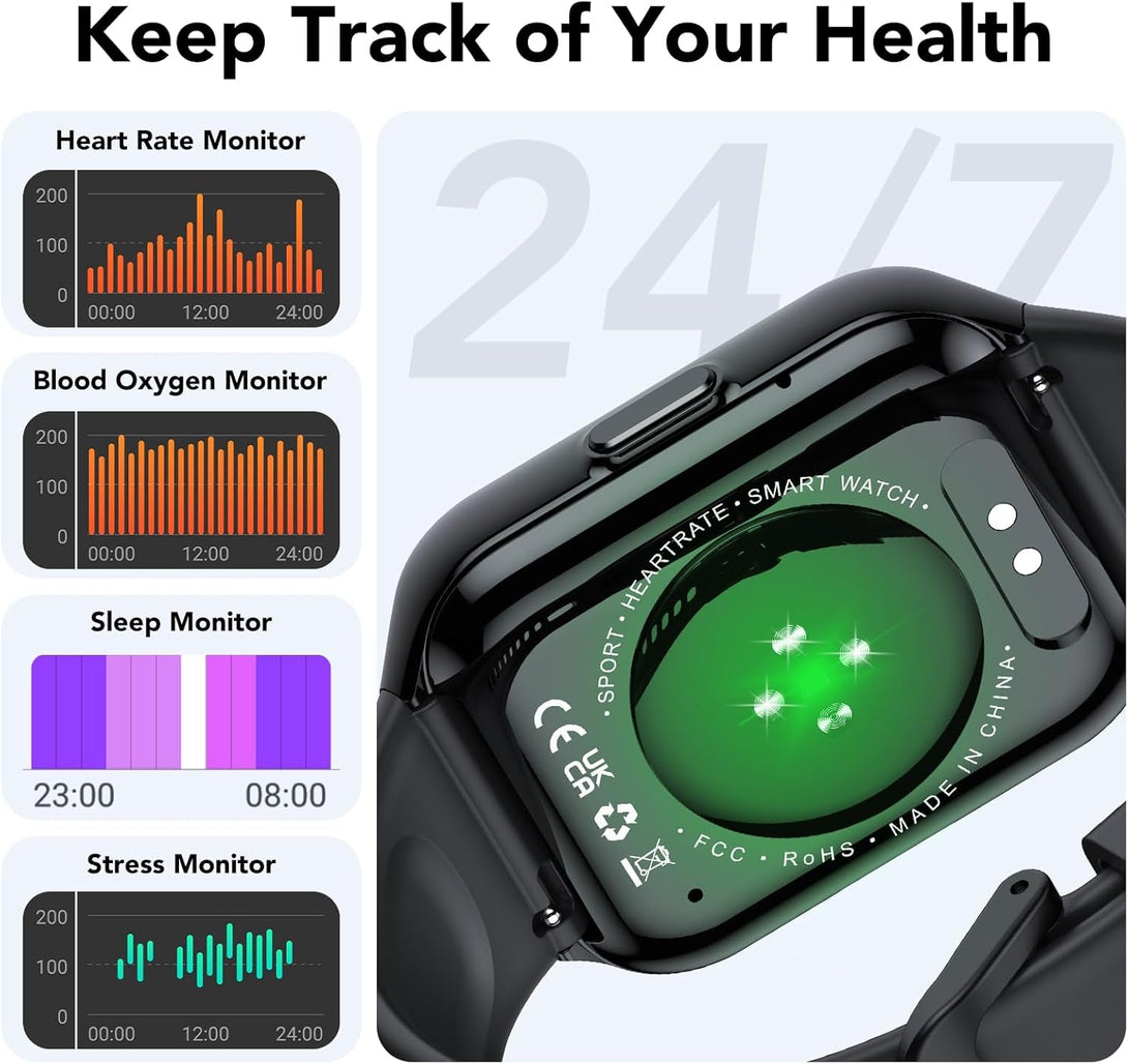 Smart Watch for Men Women, 1.96" Smartwatch (Answer/Make Call), IP68 Waterproof Fitness Tracker, 112+ Sport Modes, Heart Rate and Sleep Monitor, Pedometer, Smartwatches for Android Ios, Black​