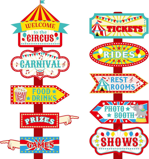 20 Pieces Circus Carnival Party Direction Signs Decor Circus Welcome Signs for Birthday Showman Themes Party Decoration Accessories