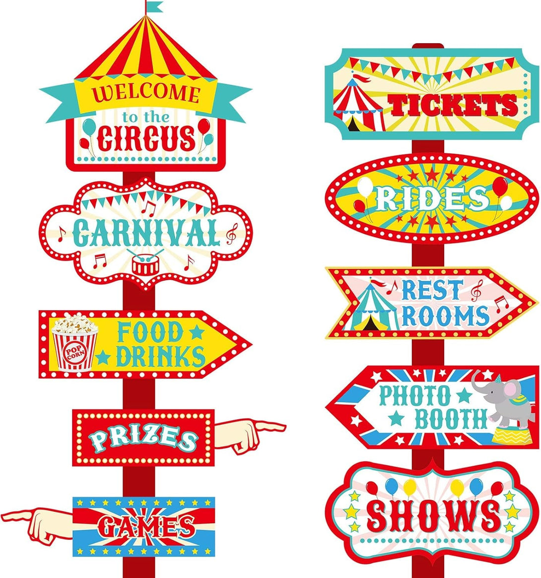 20 Pieces Circus Carnival Party Direction Signs Decor Circus Welcome Signs for Birthday Showman Themes Party Decoration Accessories