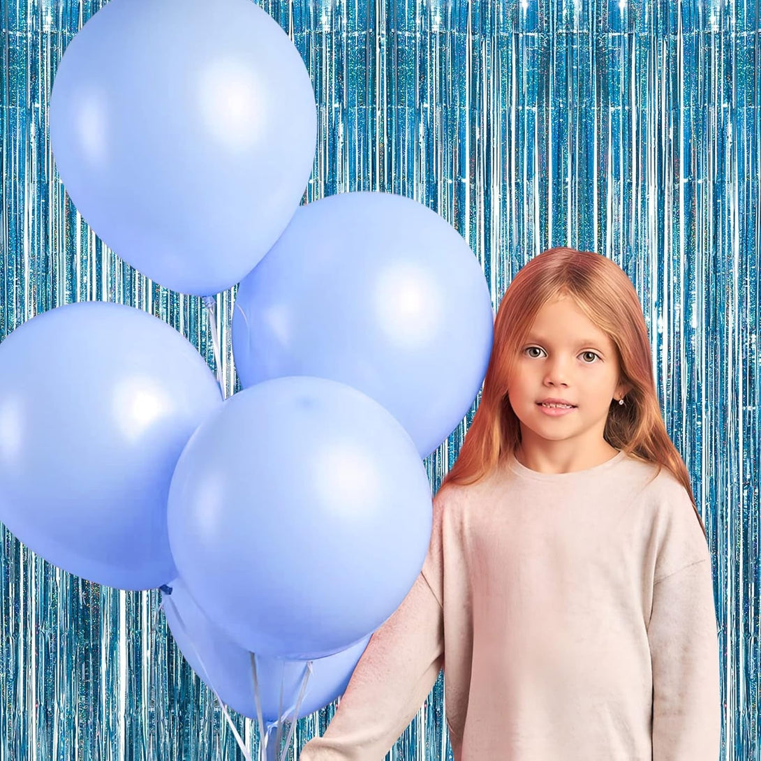 Blue Tinsel Curtain Party Backdrop - GREATRIL Foil Curtain Party Photo Streamers Backdrop for Frozen/Mermaid/Under Sea/Baby Party Decorations - Pack of 2