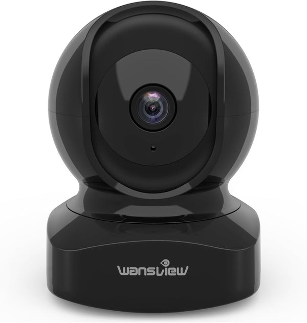 Wansview Security Camera Indoor, 360 Degree Wifi Home Security Cameras for Pet/Dog/Nanny, 2 Way Audio Night Vision, Works with Alexa, with TF Card Slot and Cloud, 2.4Ghz, Q5 (Black, 3MP)