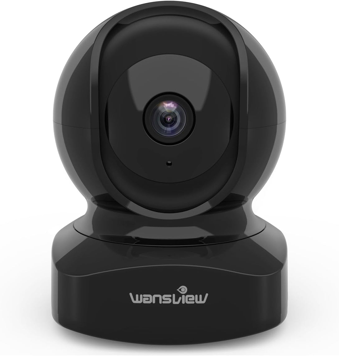 Wansview Security Camera Indoor, 360 Degree Wifi Home Security Cameras for Pet/Dog/Nanny, 2 Way Audio Night Vision, Works with Alexa, with TF Card Slot and Cloud, 2.4Ghz, Q5 (Black, 3MP)