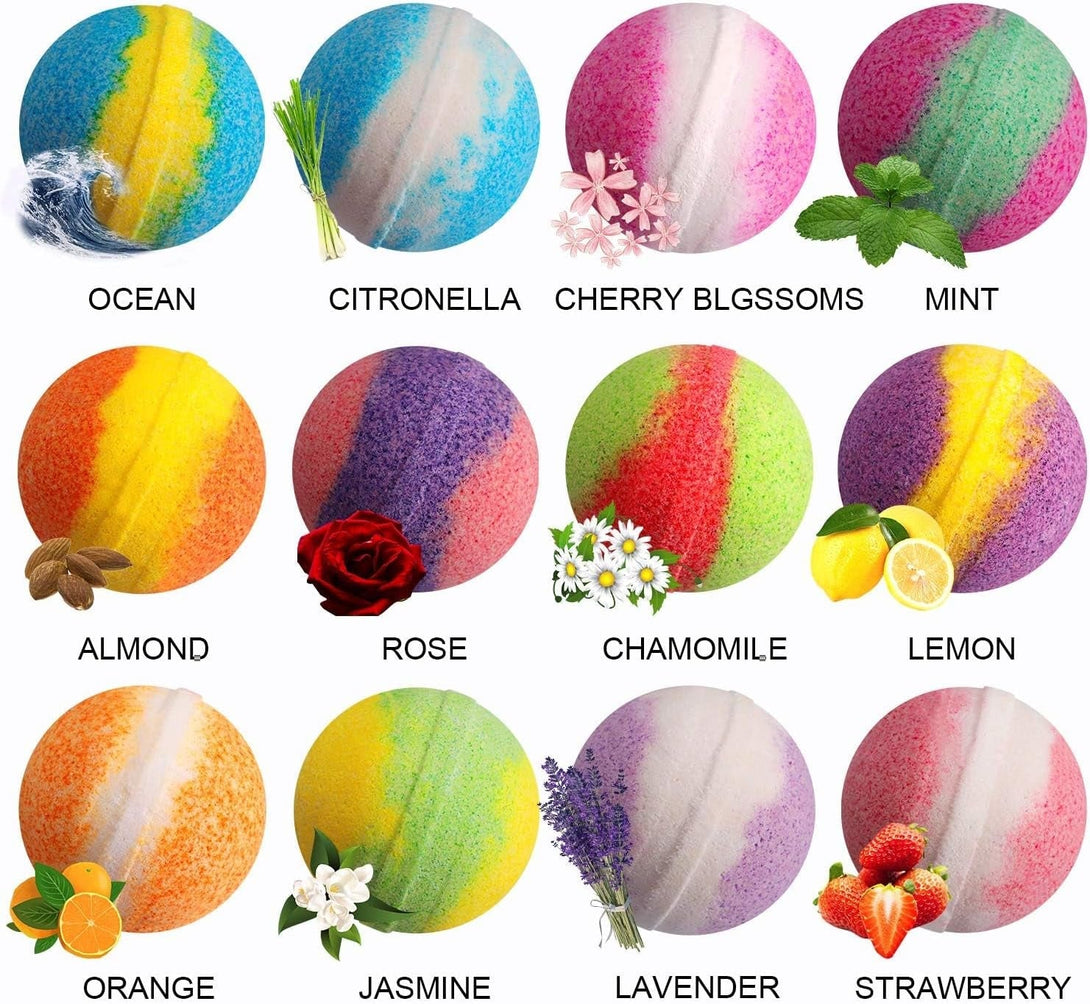 TTRWIN Bath Bombs, 12 Pcs Handmade All Natural Organic Bath Bombs Gift Set, Essential Oil Bubble Bath, Dry Skin Moisturize, SPA Relaxing Gifts for Women & Men, Her, Girls, Wife, Birthday