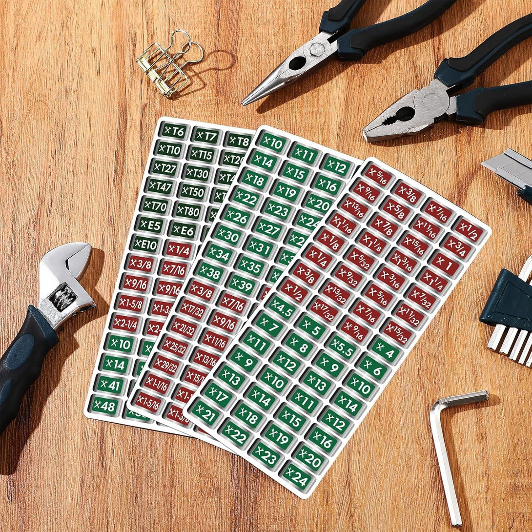 180 Pcs Tool Box Labels Stickers and Decals Wrench Size Chrome Socket Labels Foil for Socket Sets Tools, 3 Colors