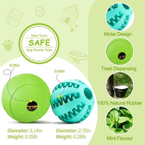 HIPPIH Dog Puzzle Toy 2 Pack, Interactive Dog Toys for Treat Dispensing, Durable Puppy Toys for Teething, Dog Treat Ball for Teeth/Slow Feeder/IQ