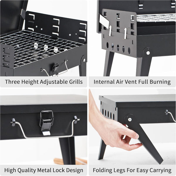 MASTER COOK Portable Charcoal Grill, Foldable BBQ Grill Kit Easy to Carry, Mini Tabletop Grill for Outdoor Camping, Patio and Picnic,