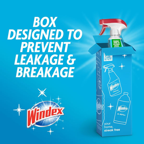 Windex Glass and Window Cleaner Spray Bottle, Packaging Designed to Prevent Leakage and Breaking, Surface Cleaning Spray, Original Blue Scent, 23