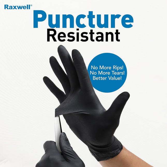 Raxwell Heavy Duty Disposable Gloves Latex Free | 6.5 Mil Black Nitrile Gloves X-Large | 100 Count Powder Free & Chemica