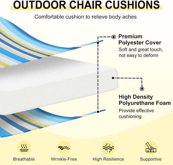 Downluxe Outdoor Chair Cushions Set of 4 for Patio Furniture, Water-Resistant Patio Chair Cushions with Ties, High Density Foam Outdoor Seat