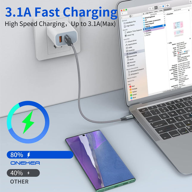 [2-Pack, 1Ft] Short USB Type C Cable,Portable USB-C Charger Nylon Braided Fast Charging Cord Compatible Iphone 16/15 Pro