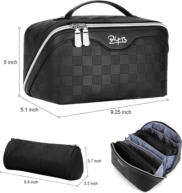 BOYATU Travel Makeup Bag Organizer Cosmetic Bag: 3 Pcs Set Make up Bags for Women with Handle - Waterproof Vegan Leather Toiletry Bags with