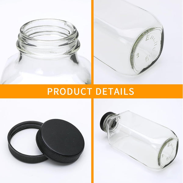 Encheng Vintage Water Bottles,Glass Drinking Bottles 16Oz,Square Beverage 500Ml with Lids for Kombucha,Tea,Glass Homemade Drinks,Travel Reusable