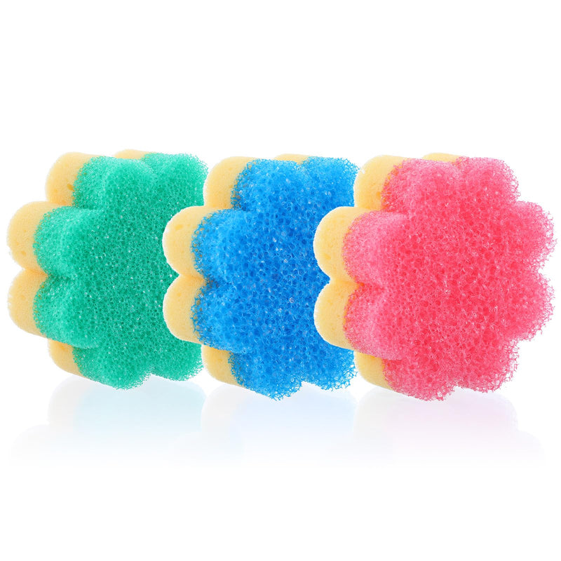 3Pcs Dish Soap Sponge, Dish Washing Sponge,Dual-Sided Temperature Scrubby Sponges,Flower Dual-Sided Sponge for Dish, Bathroom, Kitchen, Washing &