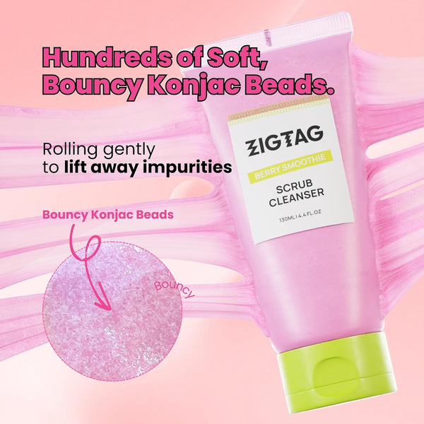 4-In-1 Konjac Jelly Face Cleanser â Gentle Daily Exfoliating, Deep Cleansing, Pore Care & Makeup Removal | Berry Smoothie Texture with Raspberry &