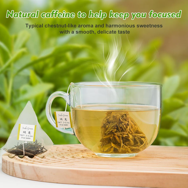 GTGLOTRA Premium Full-Leaf Loose Green Tea, 24 Pyramid Bags(4 Pack), 100% Natural No Additives, Easy Brew, Biodegradable Tea Whole Leaf Tea