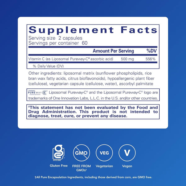 Pure Encapsulations Liposomal Vitamin C - Immune Support Supplement* - Antioxidant Nourishment - Daily Vitamin - Non-Gmo & Gluten Free - 120 Capsules