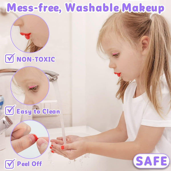 Hollyhi 58 Pcs Kids Makeup Kit for Girl, Princess Toys Real Washable Cosmetic Set with Mirror, Kids Makeup Sets for Girls, Play Make up Birthday