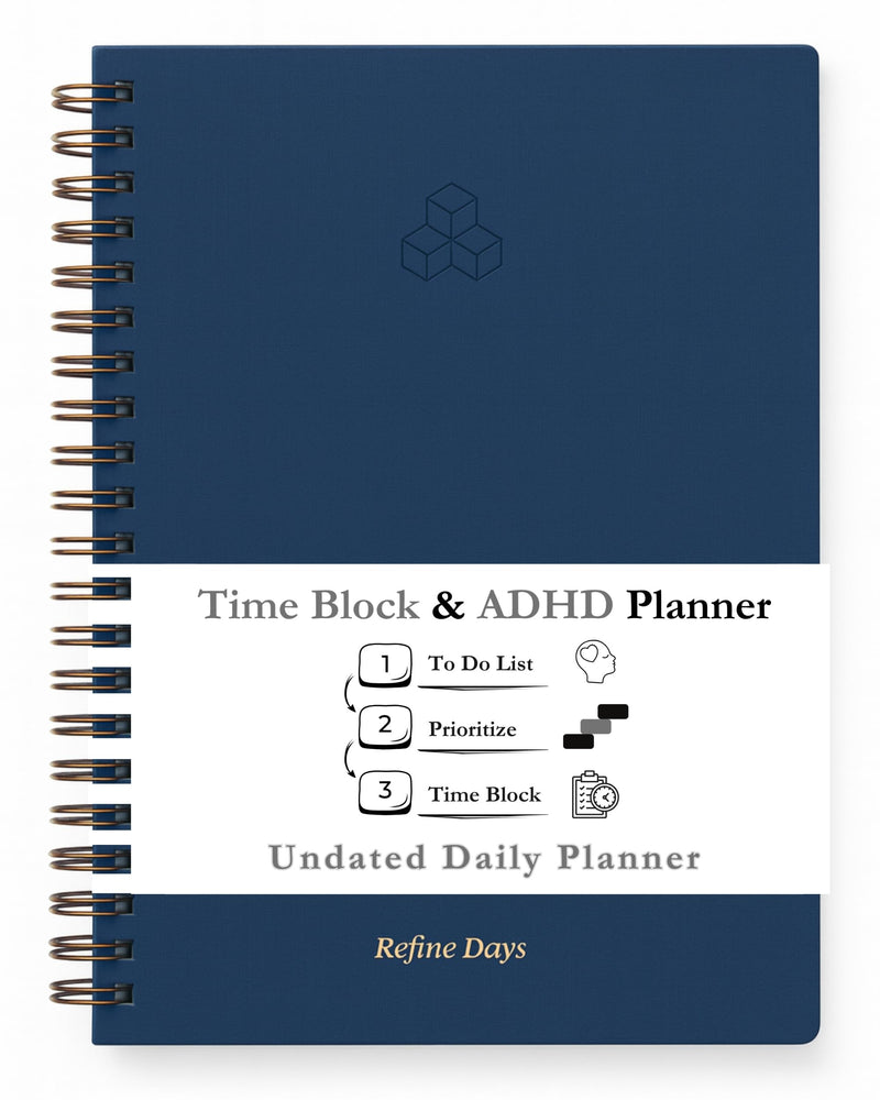 Undated Daily Planner - Time Blocking Planner & ADHD Planner. to Do List, Hourly Schedule, Daily and Monthly Agenda. Time Management &
