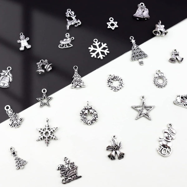 JIALEEY Christmas Charms, Whole Bulk Lots Christmas Charm Mixed Tibetan Silver Metal Pendants DIY for Jewelry Making Crafting and Christmas