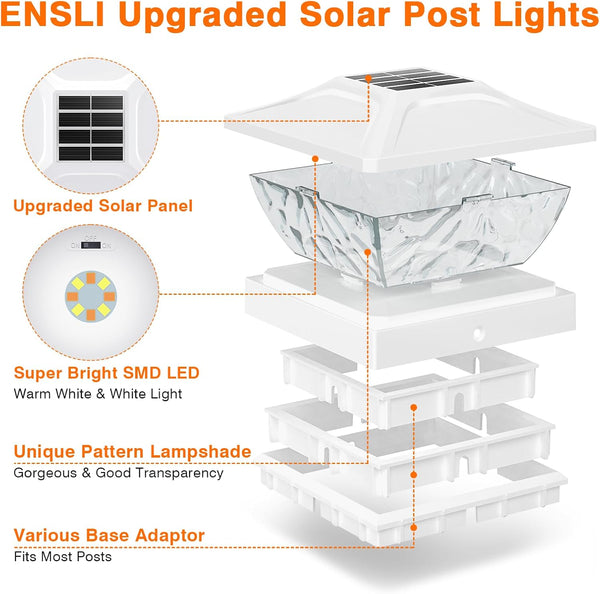 Solar Post Cap Lights Outdoor 6 Pack, 2 Mode Bright Fence Post Solar Lights Outdoor Waterproof, Deck Fence Post Cap Light Solar Powered for 4X4
