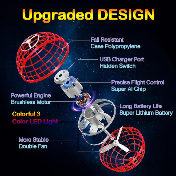 Flying Orb Ball Toy - 2024 Upgraded Magic Flying Orb Toy with LED Light 360Â°Rotating, Boomerang Flying Ball Toys Indoor Outdoor Fun Games, for
