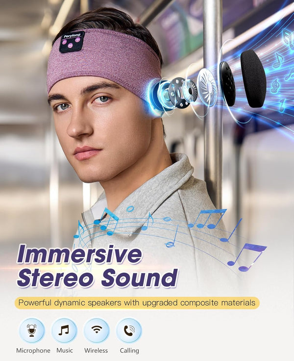 Perytong Sleeping Headphones Bluetooth 5.4 Headband, Wireless Music Sleeping Mask Headphones Earbuds Earphones Sweatproof for Women Mom Sports
