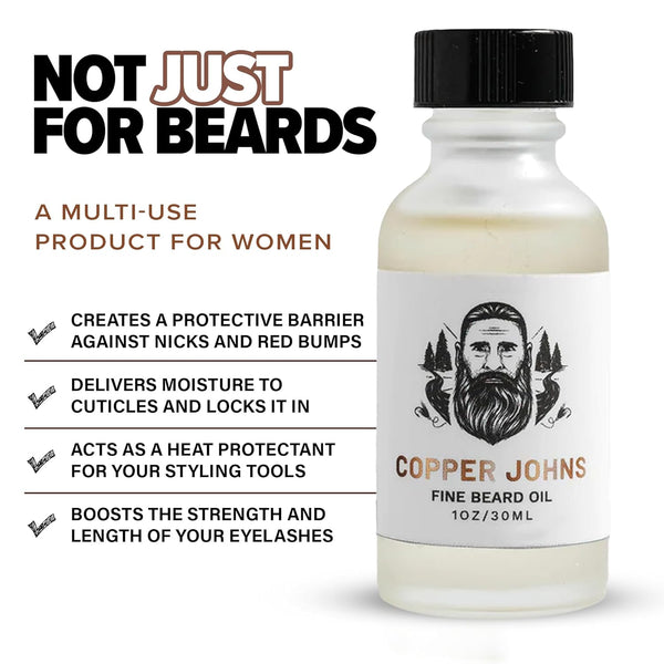 Copper Johns Beard Oil for Men Growth, Castor & Jojoba Oil with Sea Minerals, Increases Softness & Control for Fuller-Looking Beard, Mens Beard