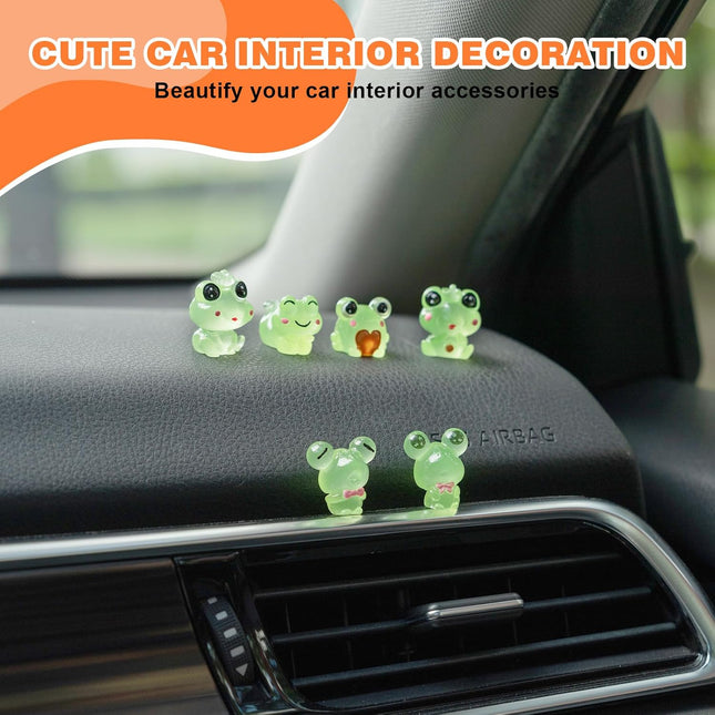 Luminous Frog Car Dashboard Decor, 6PCS Fun Frog Car Dash Decorations Rear View Mirror Ornament Interior Accessories