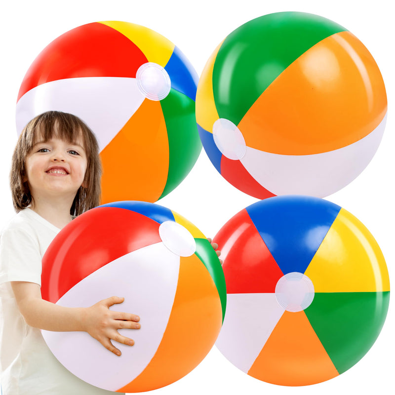 JOYIN 4-Pack 20" Beach Balls - Large Rainbow Beach Ball Inflatable Pool Toys for Party Supplies Decorations, Adults Kids Birthday Luau Summer