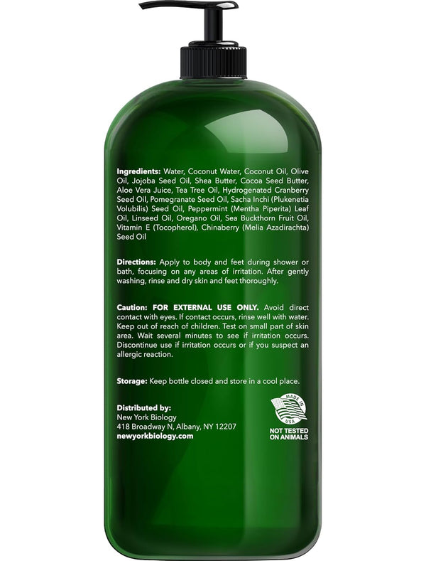 New York Biology Tea Tree Body Wash for Men and Women - Moisturizing Body Wash Helps Soothe Itchy Skin, Jock Itch, Athletes Foot, Nail Fungus,